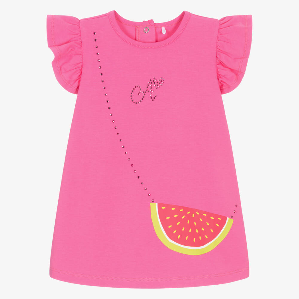 A Dee-Girls Bright Pink Cotton Logo Dress with Cross Body Bag Print | Childrensalon