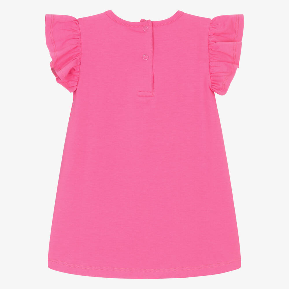 A Dee-Girls Bright Pink Cotton Logo Dress with Cross Body Bag Print | Childrensalon