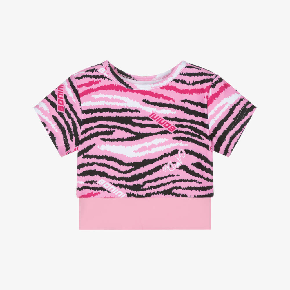 A Dee-Girls Bright Pink Zebra Print Crop Top | Childrensalon