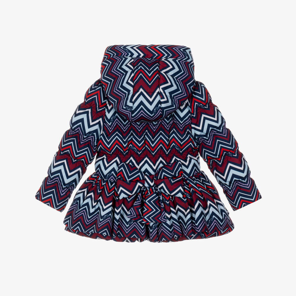 A Dee-Girls Burgundy & Blue Zig Zag Print Puffer Coat with Hood | Childrensalon