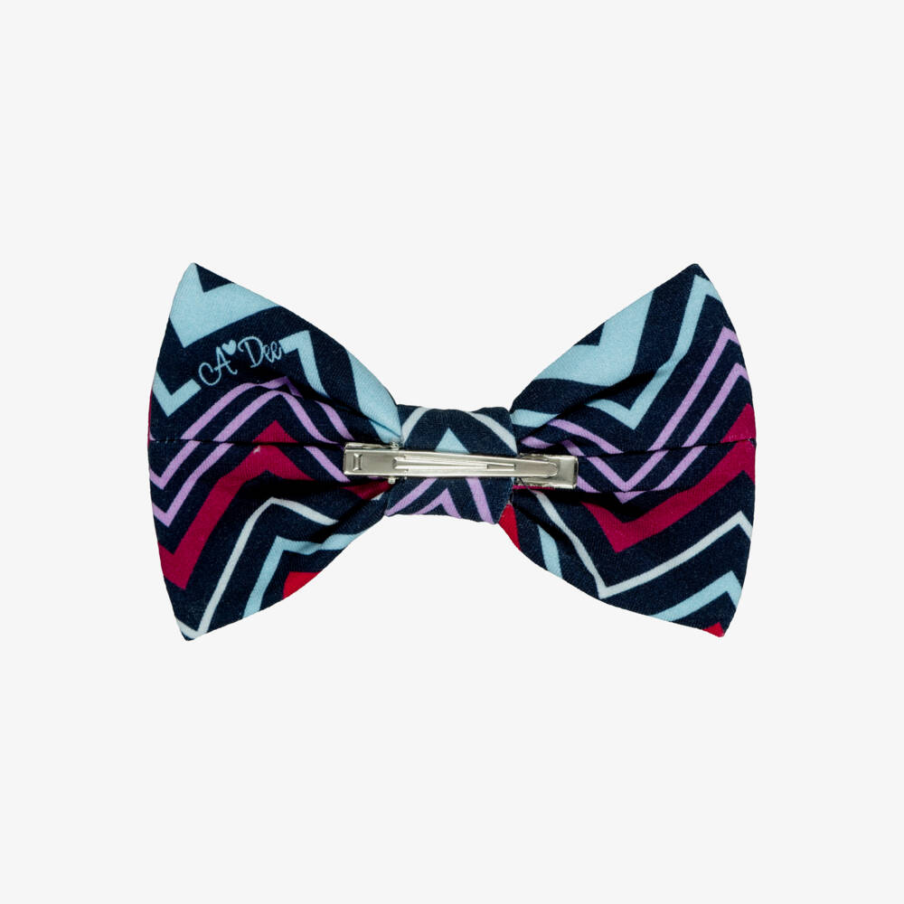 A Dee-Girls Burgundy & Blue Zigzag Bow Hair Clip (14cm) | Childrensalon