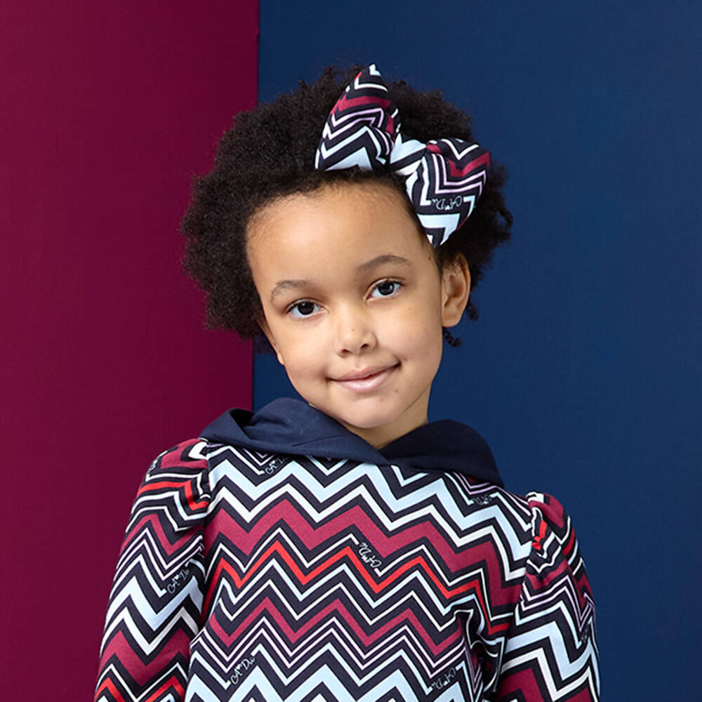 A Dee-Girls Burgundy & Blue Zigzag Bow Hair Clip (14cm) | Childrensalon