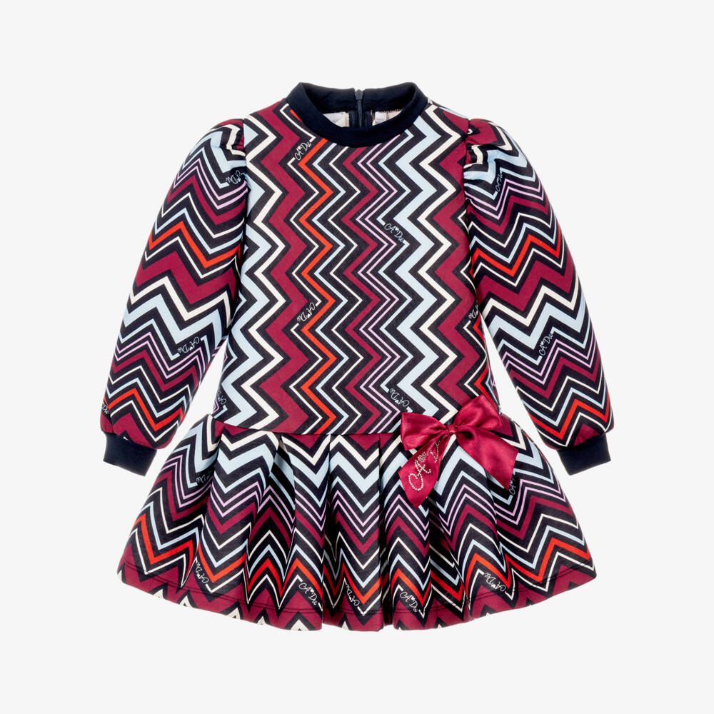 A Dee-Girls Burgundy & Blue Zigzag Dress | Childrensalon