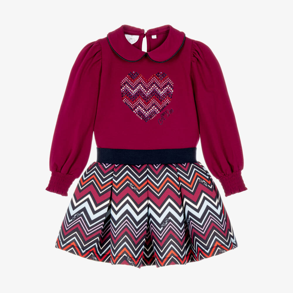 A Dee-Girls Burgundy & Blue Zigzag Skirt Set | Childrensalon
