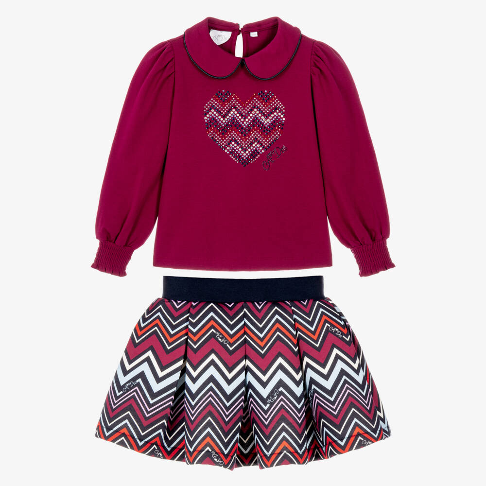 A Dee-Girls Burgundy & Blue Zigzag Skirt Set | Childrensalon