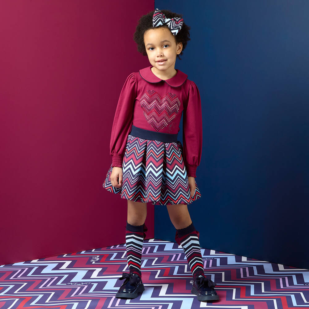 A Dee-Girls Burgundy & Blue Zigzag Skirt Set | Childrensalon