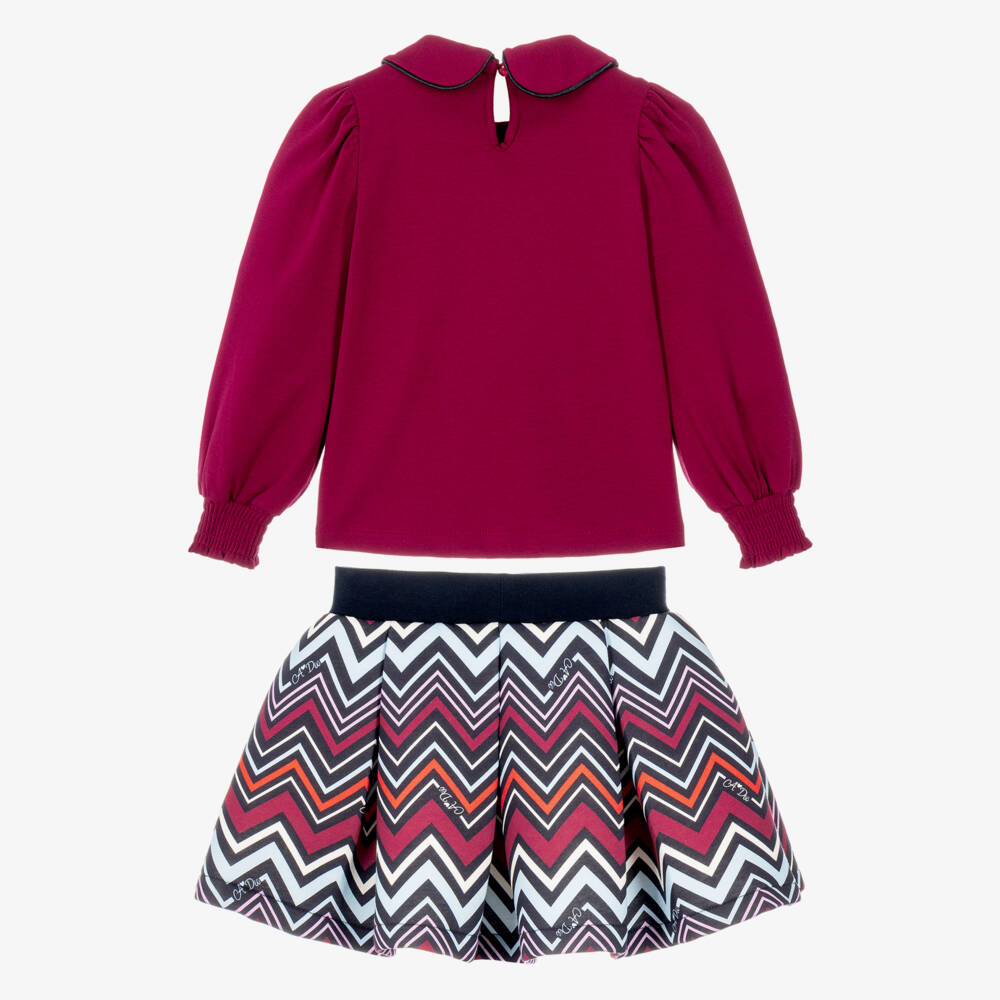 A Dee-Girls Burgundy & Blue Zigzag Skirt Set | Childrensalon