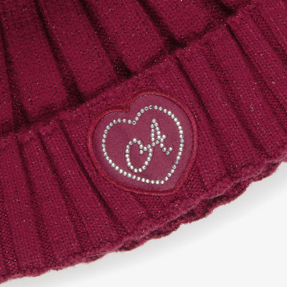 A Dee-Girls Burgundy Ribbed Knit Bobble Hat | Childrensalon