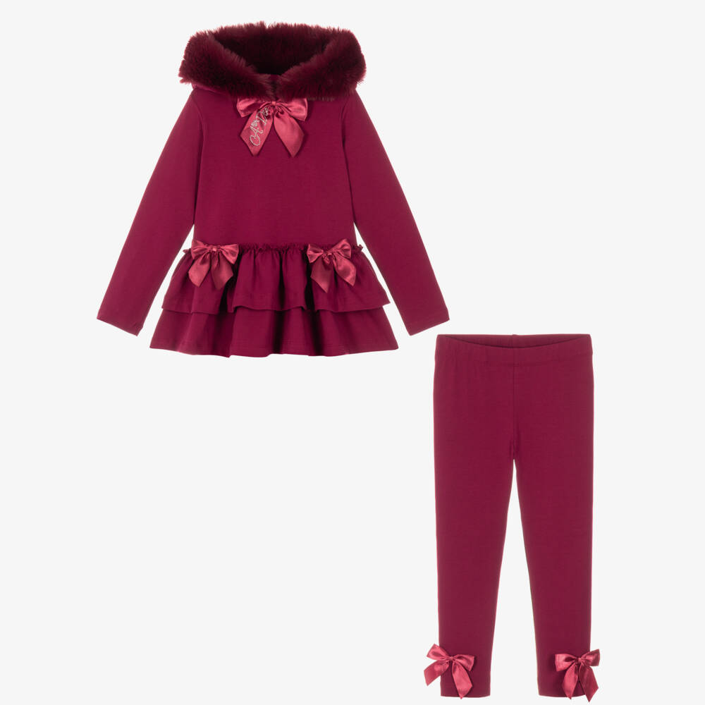 A Dee-Girls Cherry Red Leggings Set with Satin Bows | Childrensalon