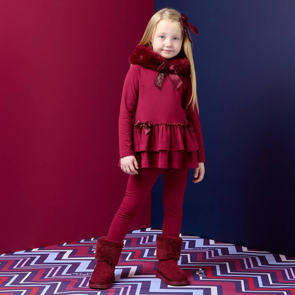 A Dee-Girls Cherry Red Leggings Set with Satin Bows | Childrensalon