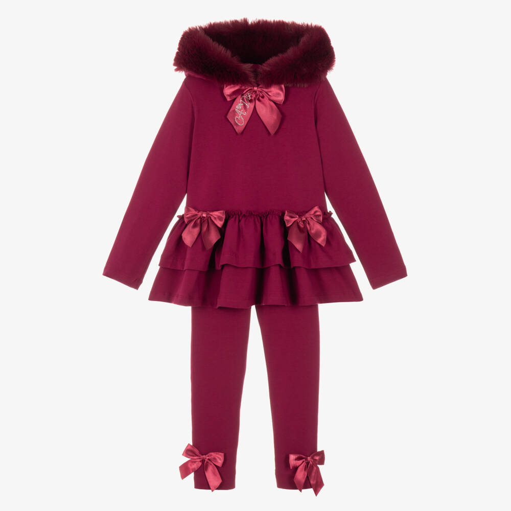 A Dee-Girls Cherry Red Leggings Set with Satin Bows | Childrensalon