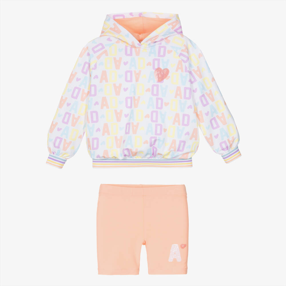 A Dee-Girls Peach Pink Cotton Logo Shorts Set | Childrensalon