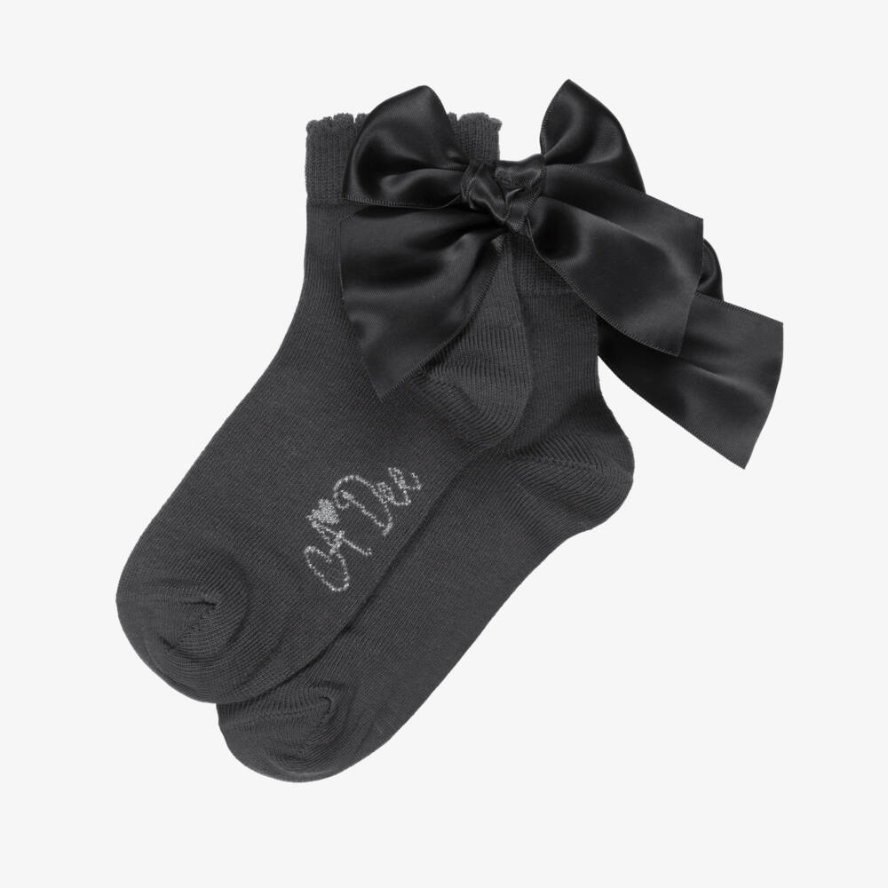 A Dee-Girls Dark Grey Ankle Socks with Bows | Childrensalon