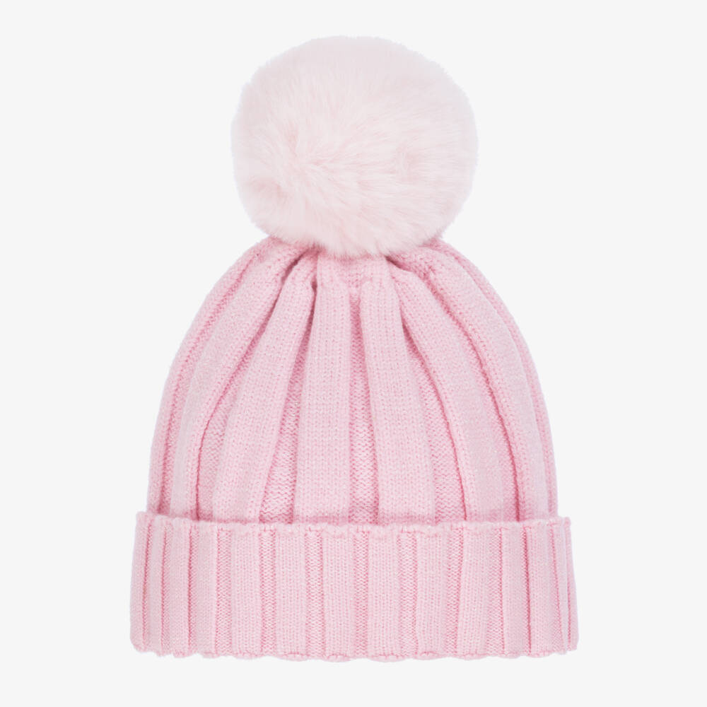 A Dee-Girls Glittery Pale Pink Chunky Knit Pom-Pom Hat | Childrensalon