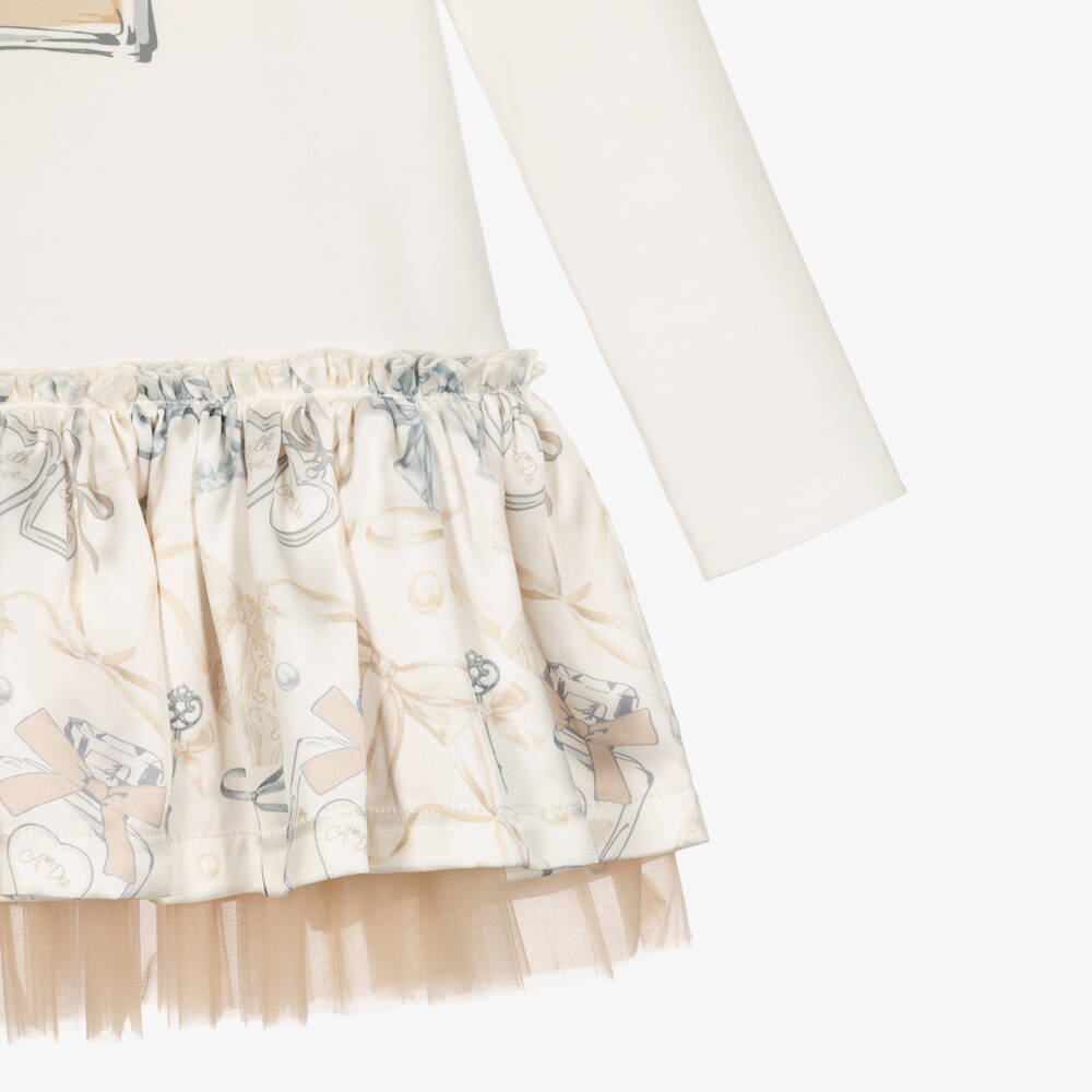 A Dee-Girls Ivory Cotton Jersey Perfume Bottle Print Dress | Childrensalon