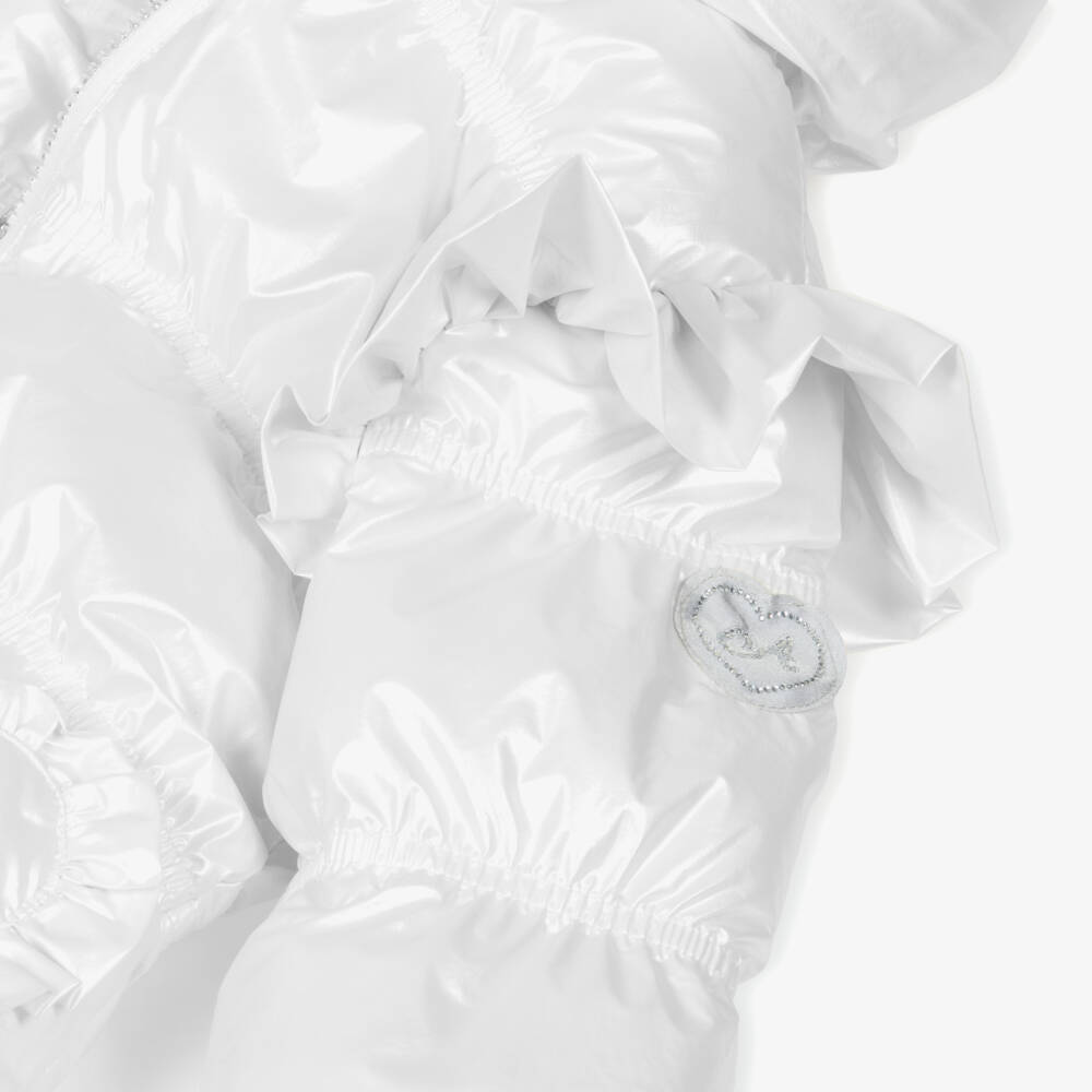 A Dee-Пуховик с капюшоном кремовый с рюшами для девочек | Childrensalon