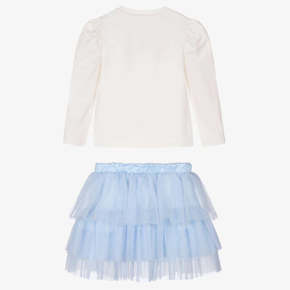 A Dee-Girls Ivory & Pale Blue Tulle Skirt Set | Childrensalon