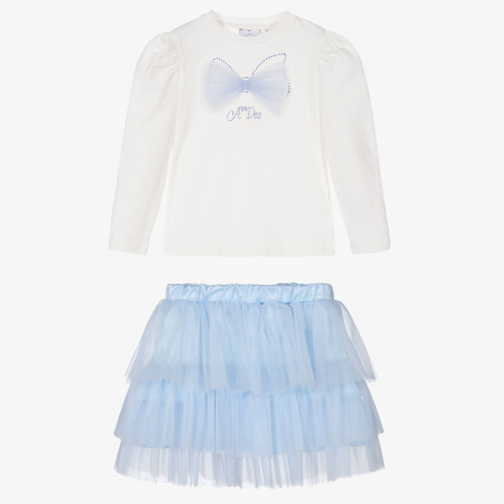 A Dee-Girls Ivory & Pale Blue Tulle Skirt Set | Childrensalon