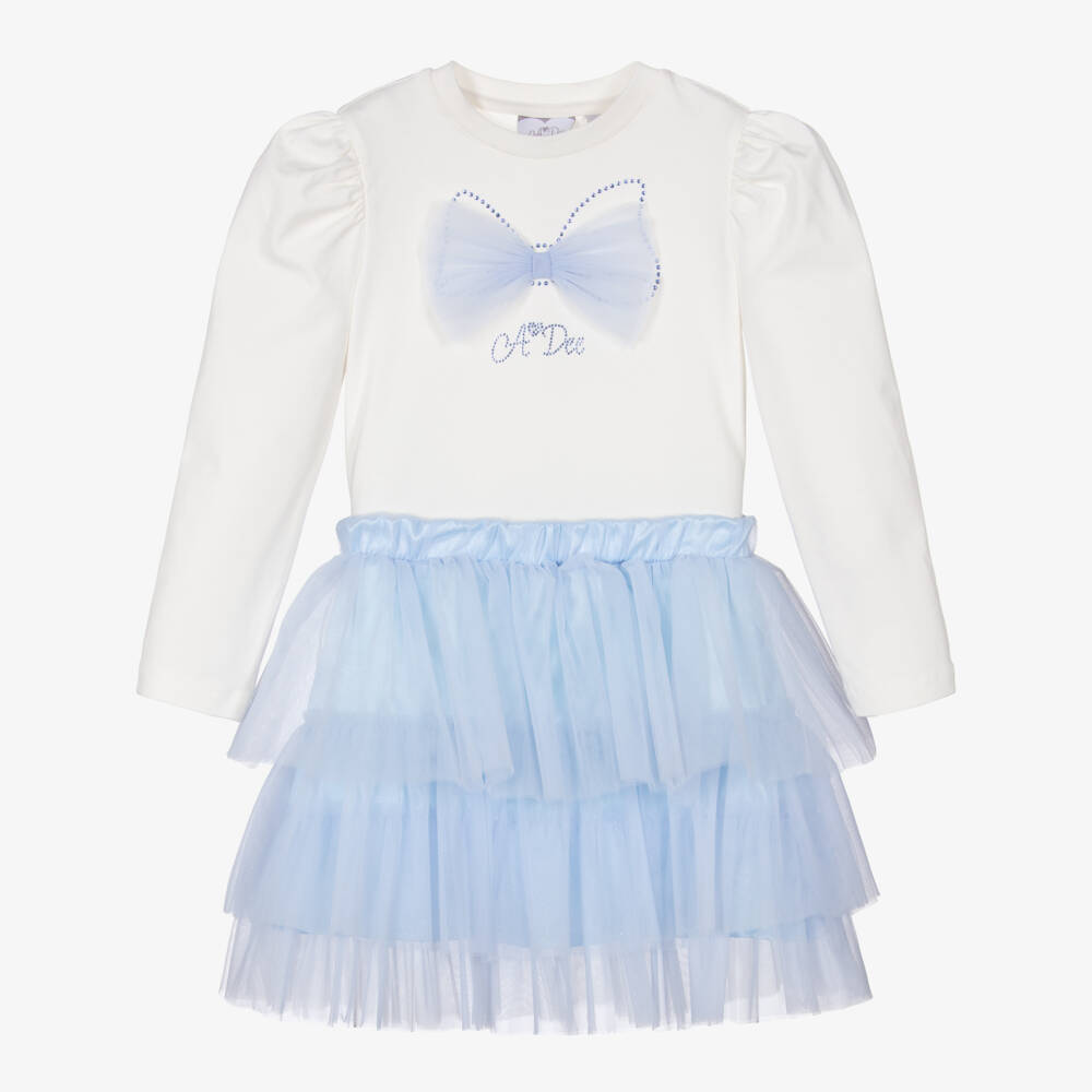 A Dee-Girls Ivory & Pale Blue Tulle Skirt Set | Childrensalon