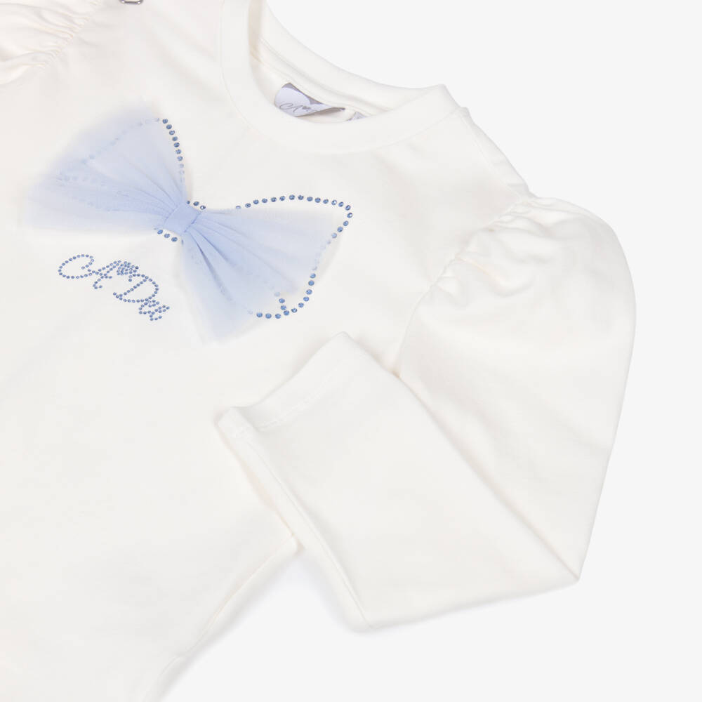 A Dee-Girls Ivory & Pale Blue Tulle Skirt Set | Childrensalon