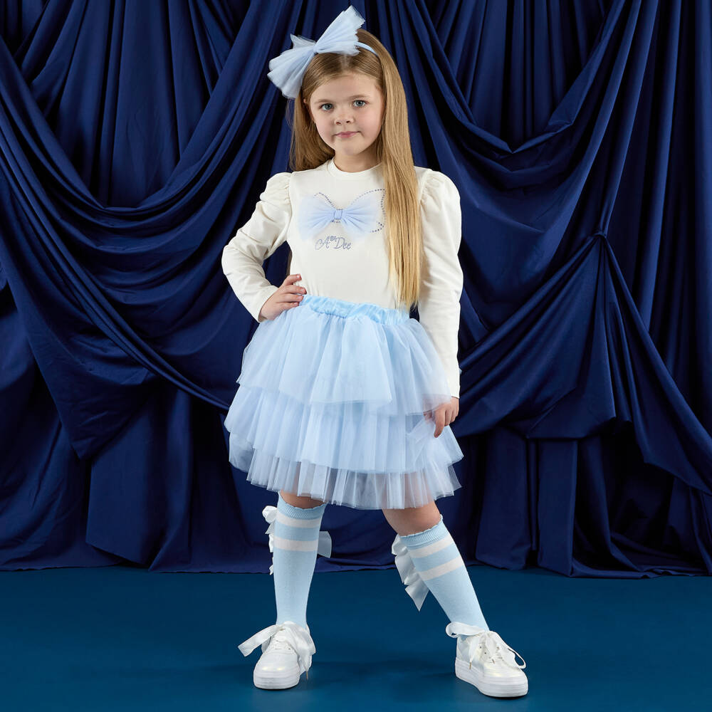 A Dee-Girls Ivory & Pale Blue Tulle Skirt Set | Childrensalon