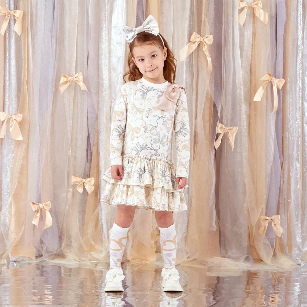 A Dee-Girls Ivory Perfume Bottle Print Cotton Jersey Dress | Childrensalon