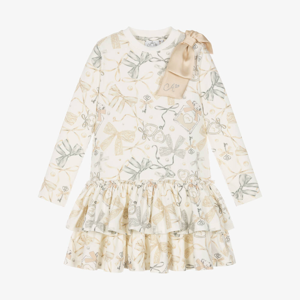 A Dee-Girls Ivory Perfume Bottle Print Cotton Jersey Dress | Childrensalon