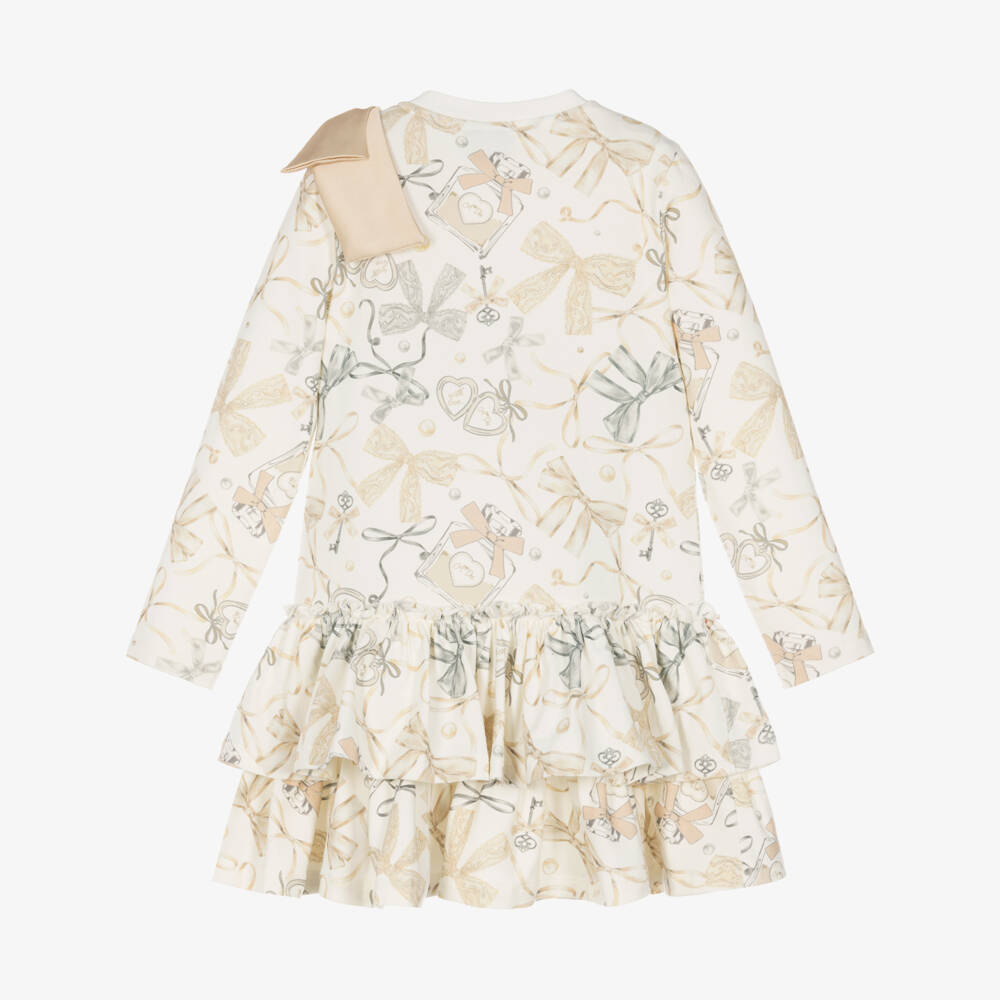 A Dee-Girls Ivory Perfume Bottle Print Cotton Jersey Dress | Childrensalon