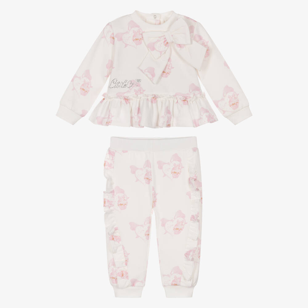 A Dee-Girls Ivory & Pink Cupcake Print Tracksuit | Childrensalon