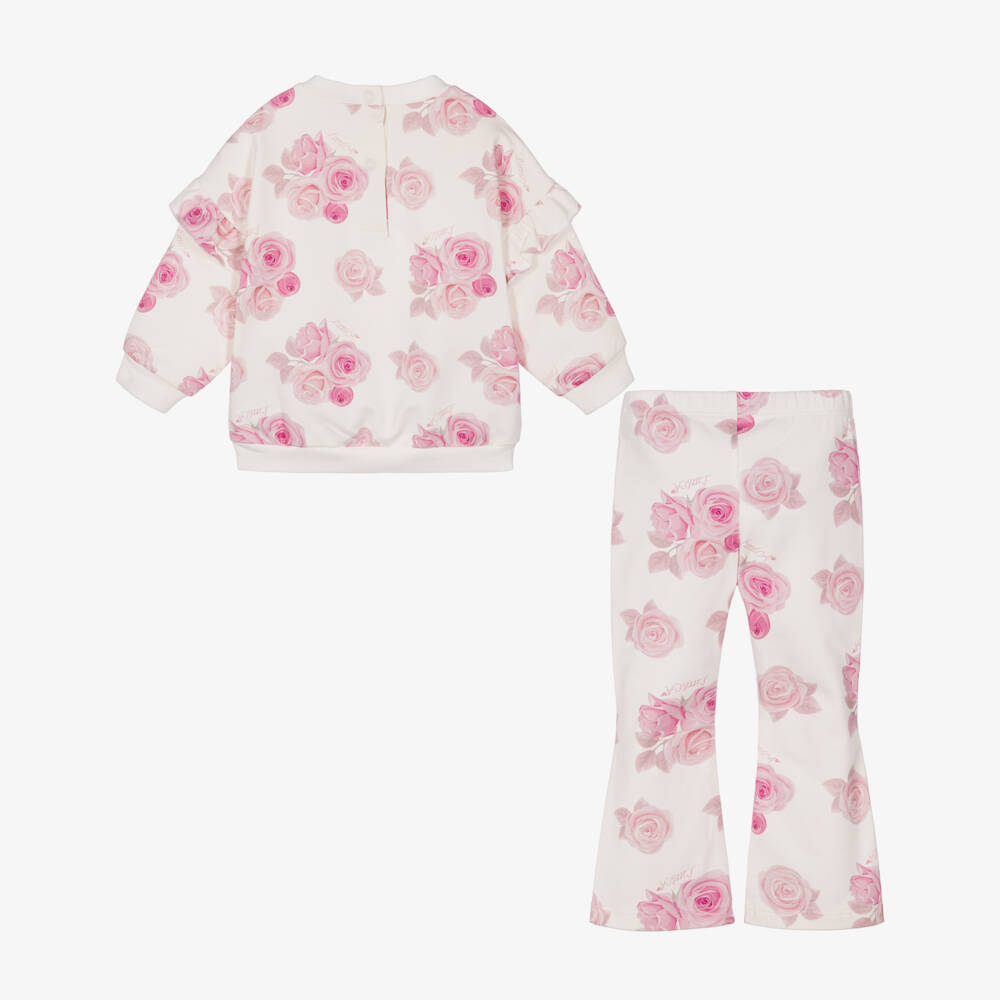 A Dee-Girls Ivory & Pink Rose Print Tracksuit | Childrensalon