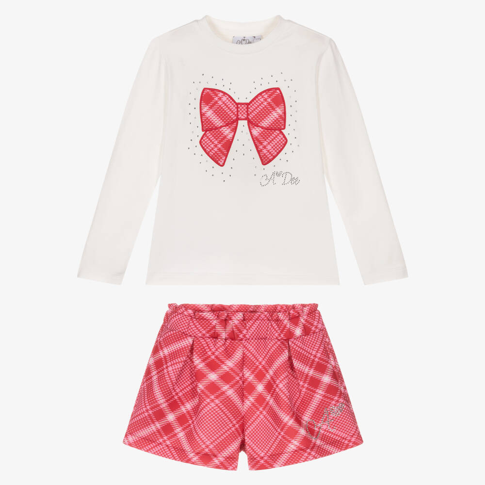 A Dee-Girls Ivory, Red & Pink Tartan Shorts Set | Childrensalon