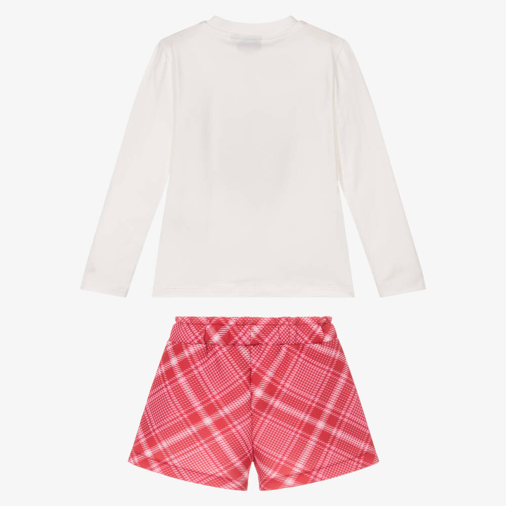 A Dee-Girls Ivory, Red & Pink Tartan Shorts Set | Childrensalon