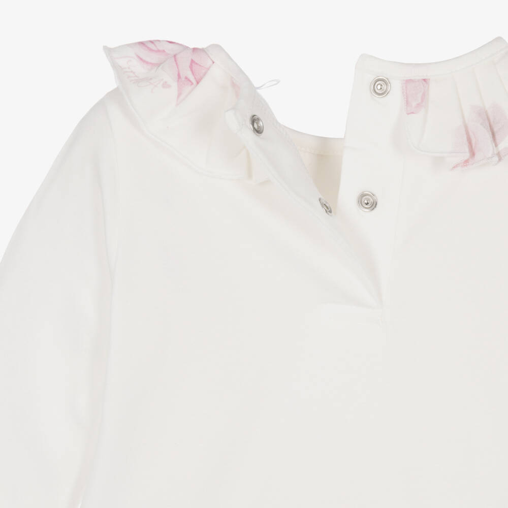 A Dee-Girls Ivory Rose Print Cotton Jersey Dress | Childrensalon