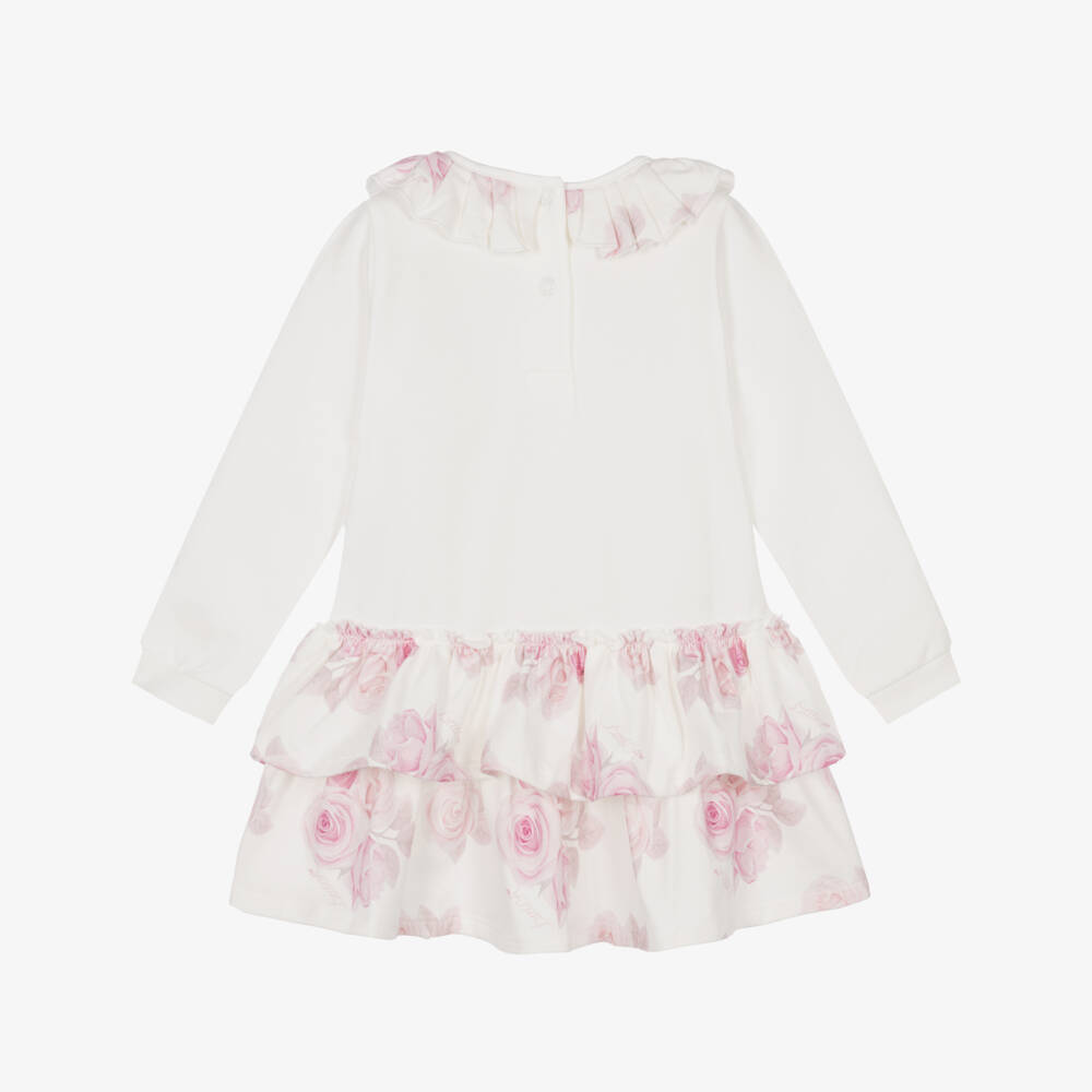 A Dee-Girls Ivory Rose Print Cotton Jersey Dress | Childrensalon