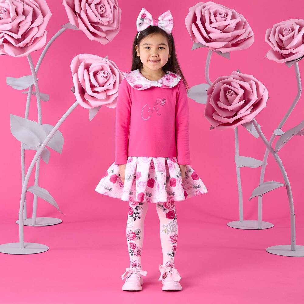 A Dee-Girls Knitted Pink Rose Tights | Childrensalon