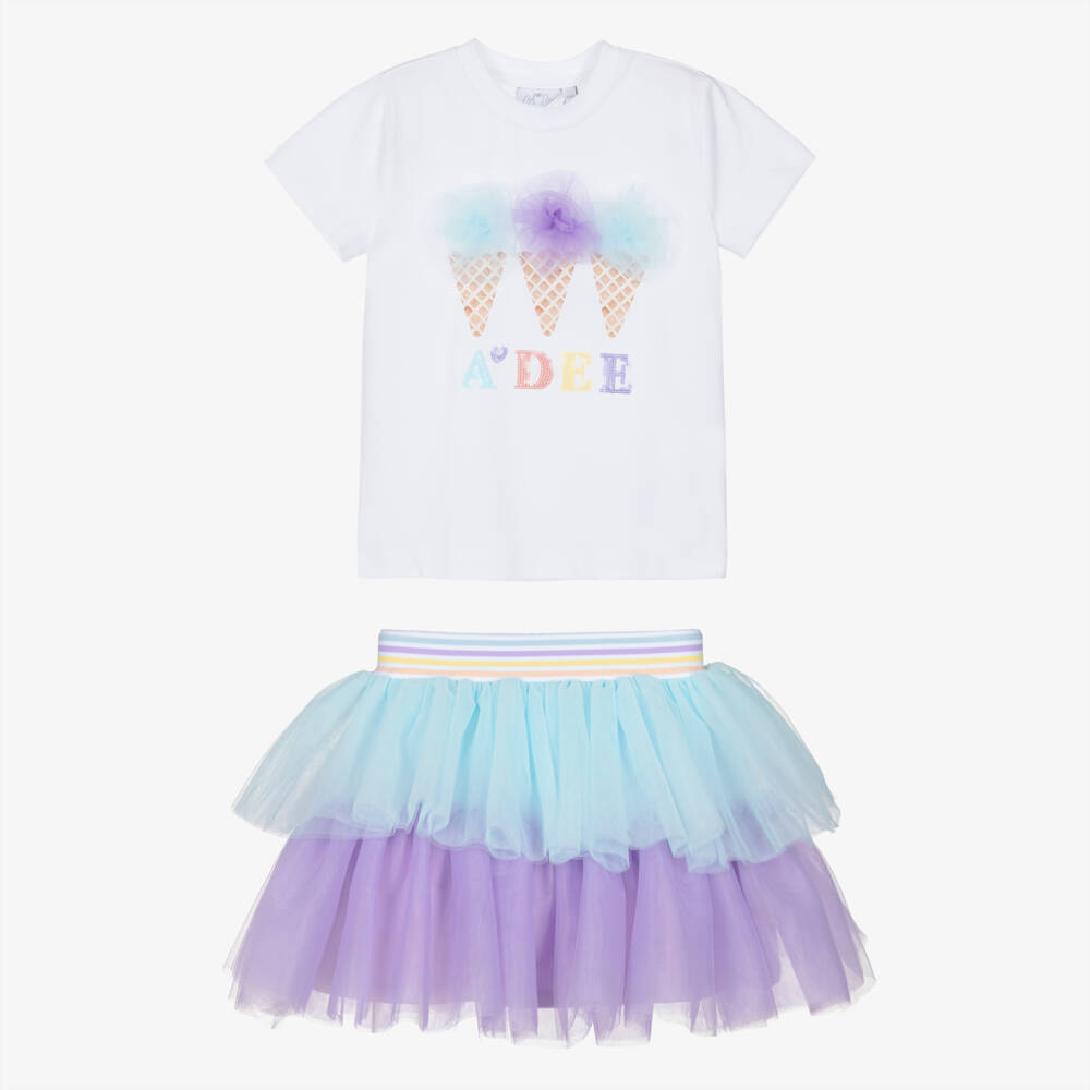 A Dee-Girls Lilac Purple & Pale Blue Tulle Skirt Set | Childrensalon