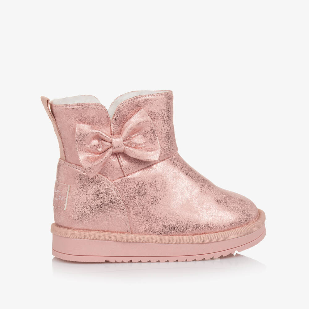 A Dee-Girls Metallic Pink Faux Leather Bow Boots | Childrensalon