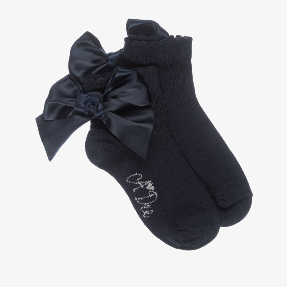 A Dee-Girls Navy Blue Ankle Socks with Bows | Childrensalon