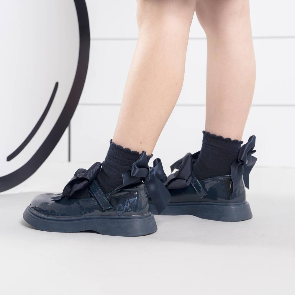 A Dee-Girls Navy Blue Ankle Socks with Bows | Childrensalon