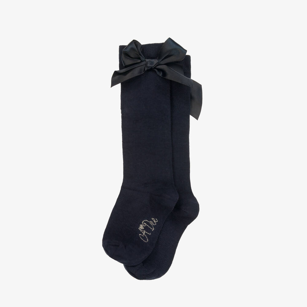A Dee-Girls Navy Blue Bow Knee-High Socks | Childrensalon