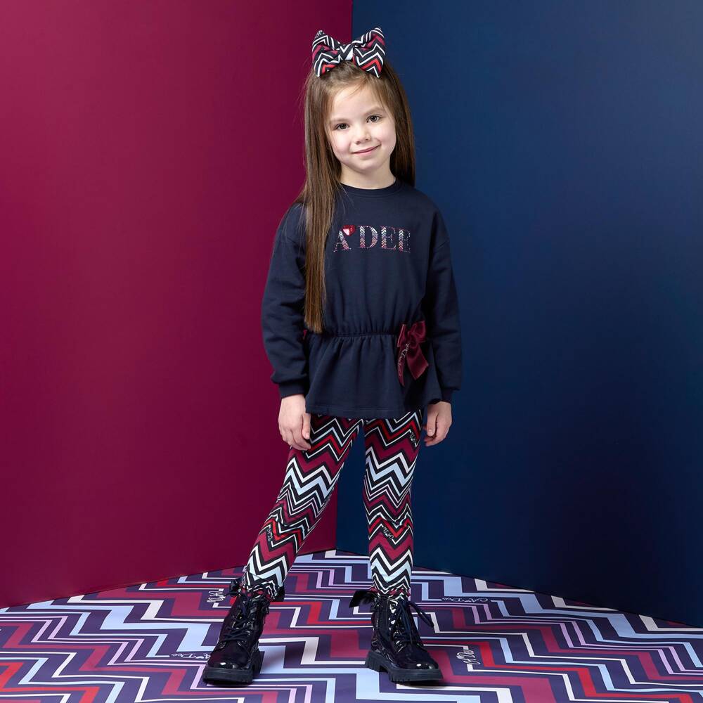 A Dee-Girls Navy Blue & Burgundy Zigzag Cotton Leggings Set | Childrensalon