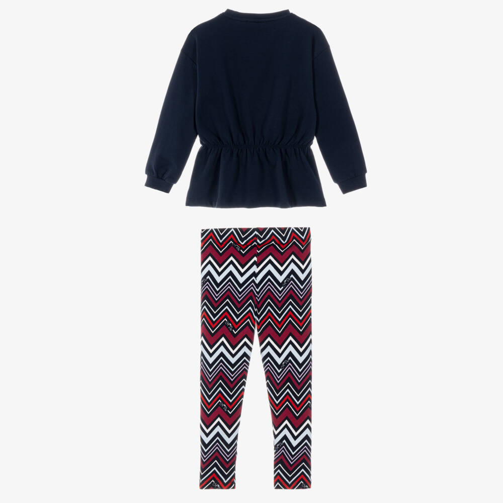 A Dee-Girls Navy Blue & Burgundy Zigzag Cotton Leggings Set | Childrensalon