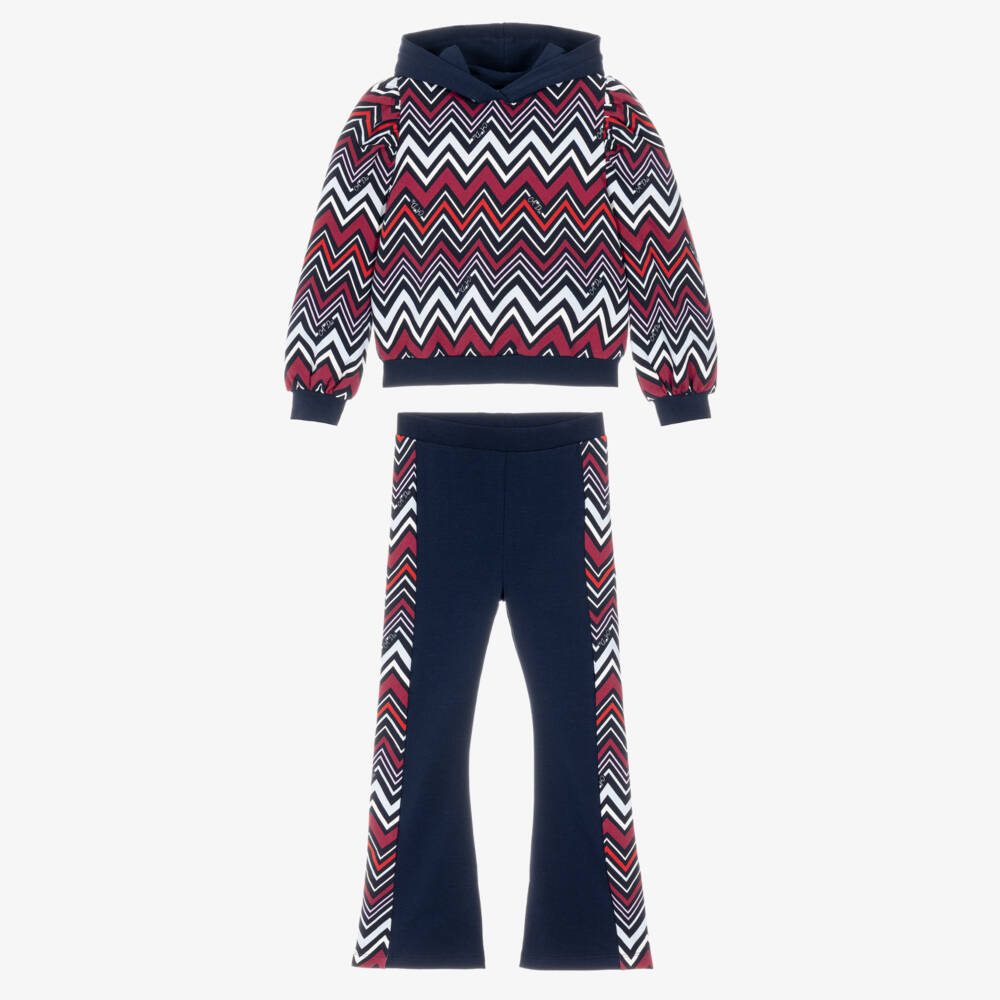 A Dee-Girls Navy Blue & Burgundy Zigzag Jersey Tracksuit | Childrensalon