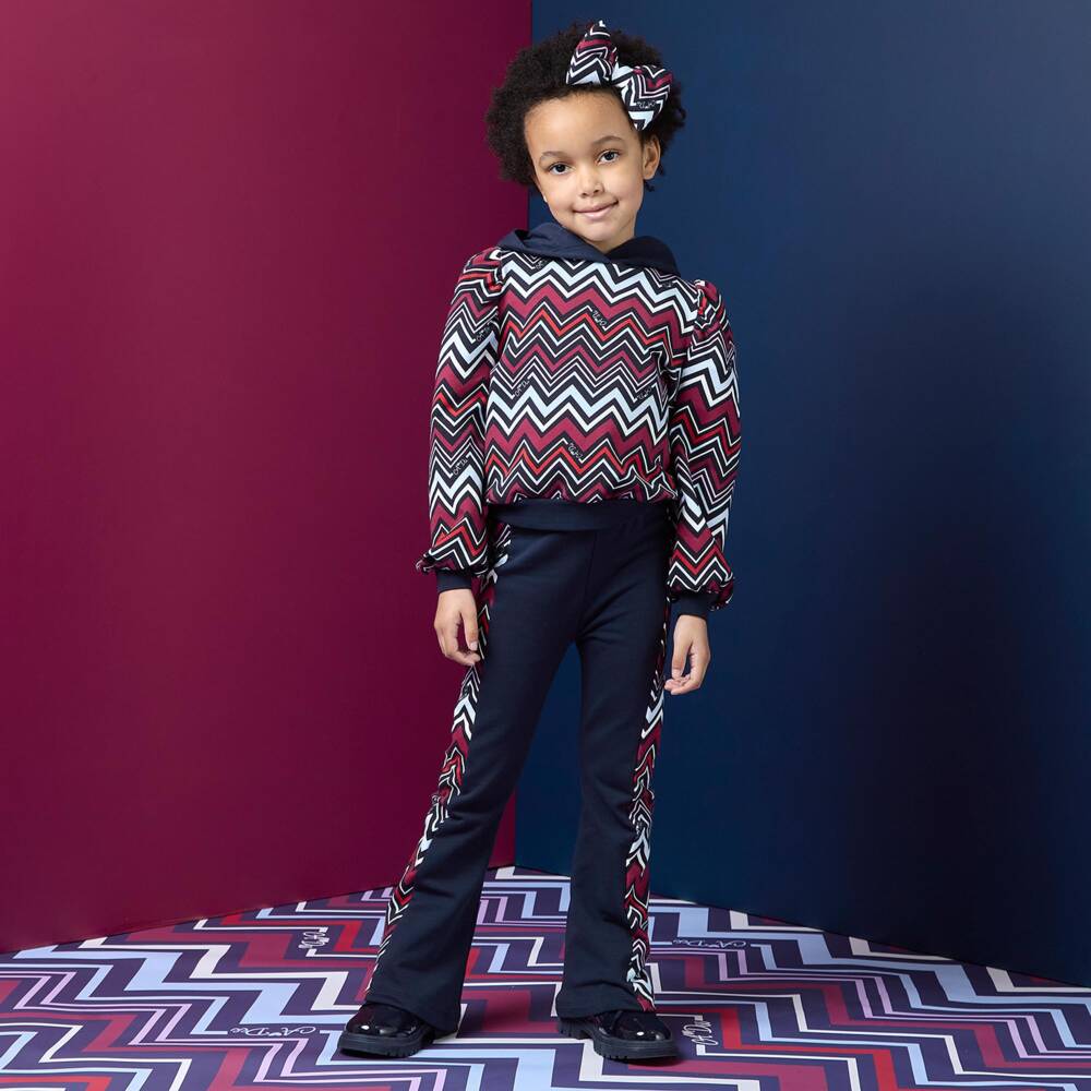 A Dee-Girls Navy Blue & Burgundy Zigzag Jersey Tracksuit | Childrensalon