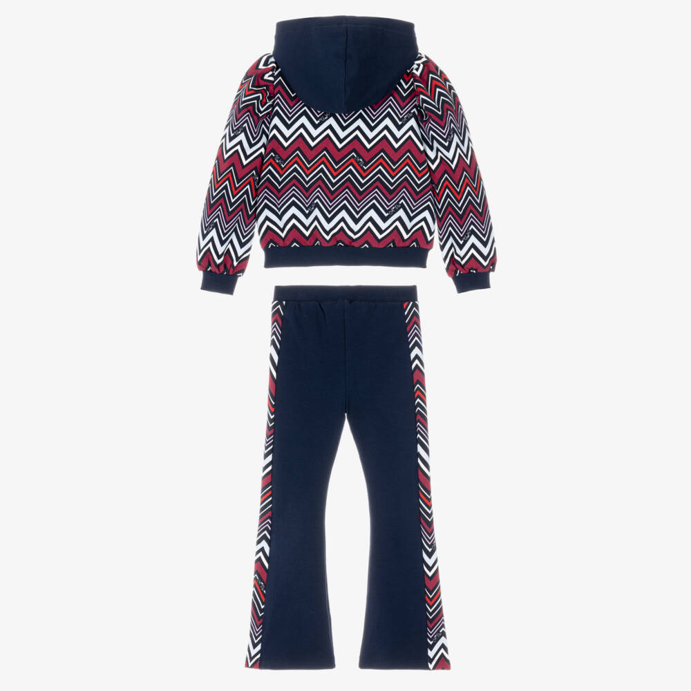 A Dee-Girls Navy Blue & Burgundy Zigzag Jersey Tracksuit | Childrensalon