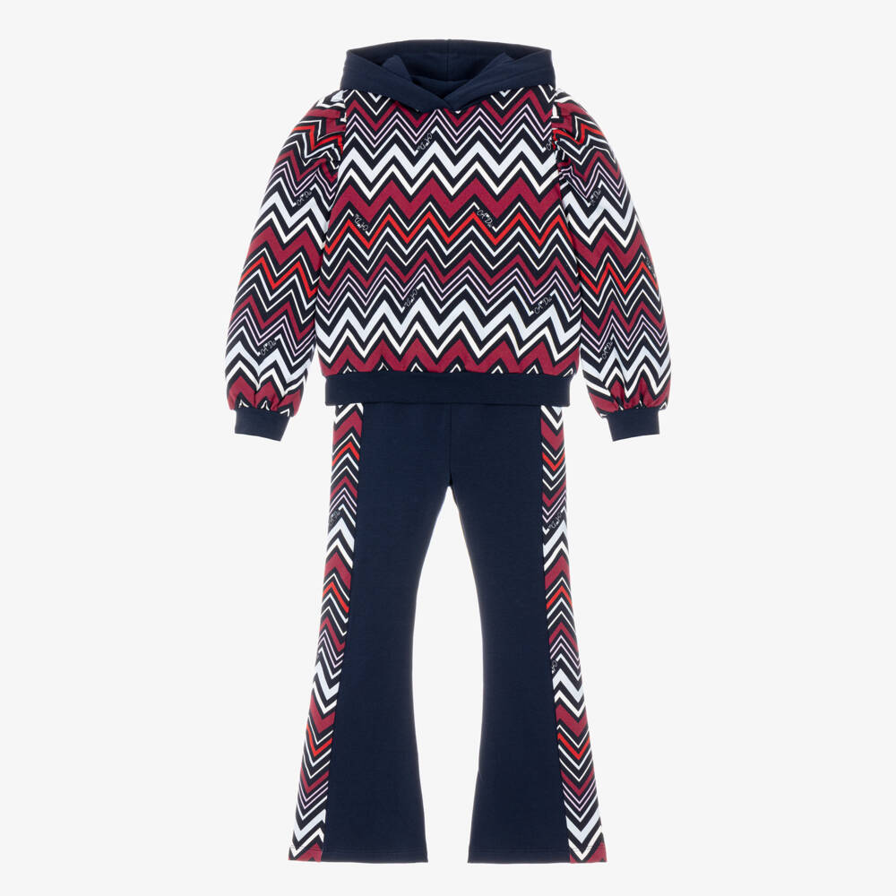 A Dee-Girls Navy Blue & Burgundy Zigzag Jersey Tracksuit | Childrensalon