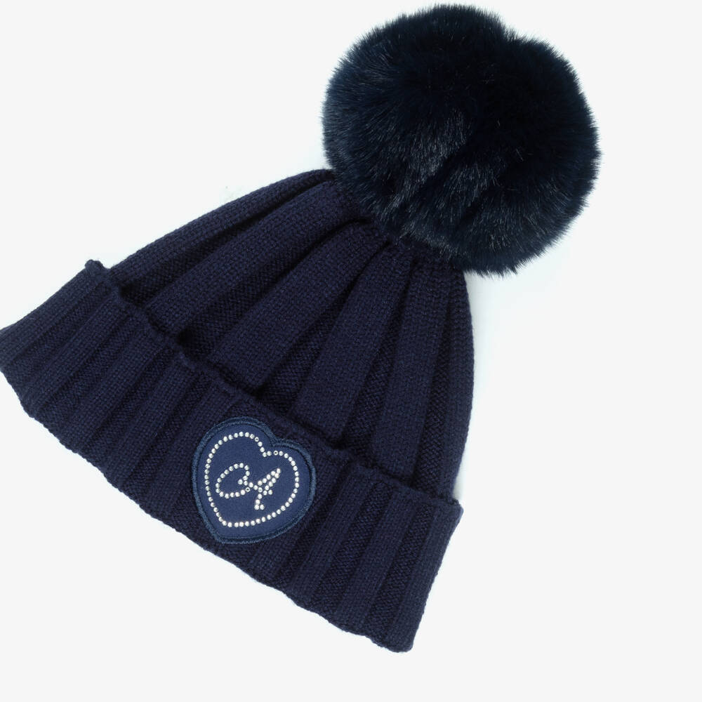 A Dee-Girls Navy Blue Chunky Knit Pom-Pom Hat | Childrensalon