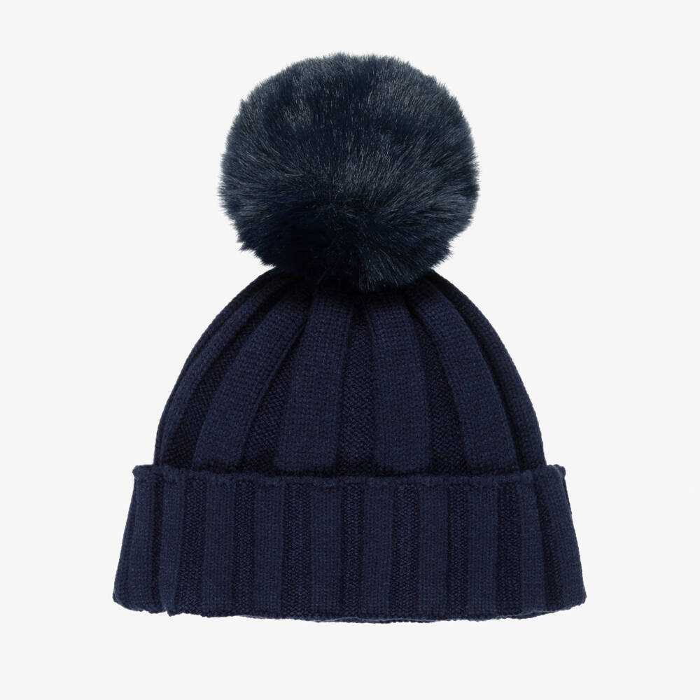 A Dee-Girls Navy Blue Chunky Knit Pom-Pom Hat | Childrensalon