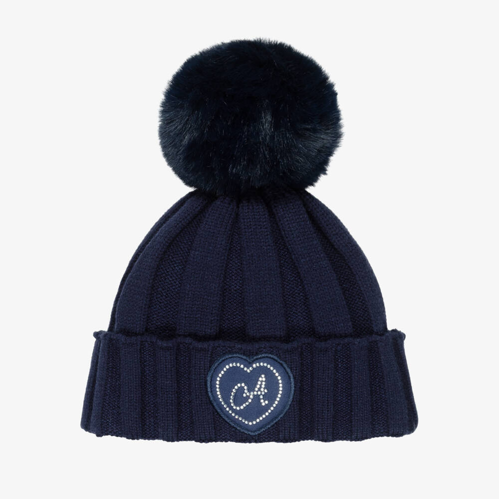 A Dee-Girls Navy Blue Chunky Knit Pom-Pom Hat | Childrensalon