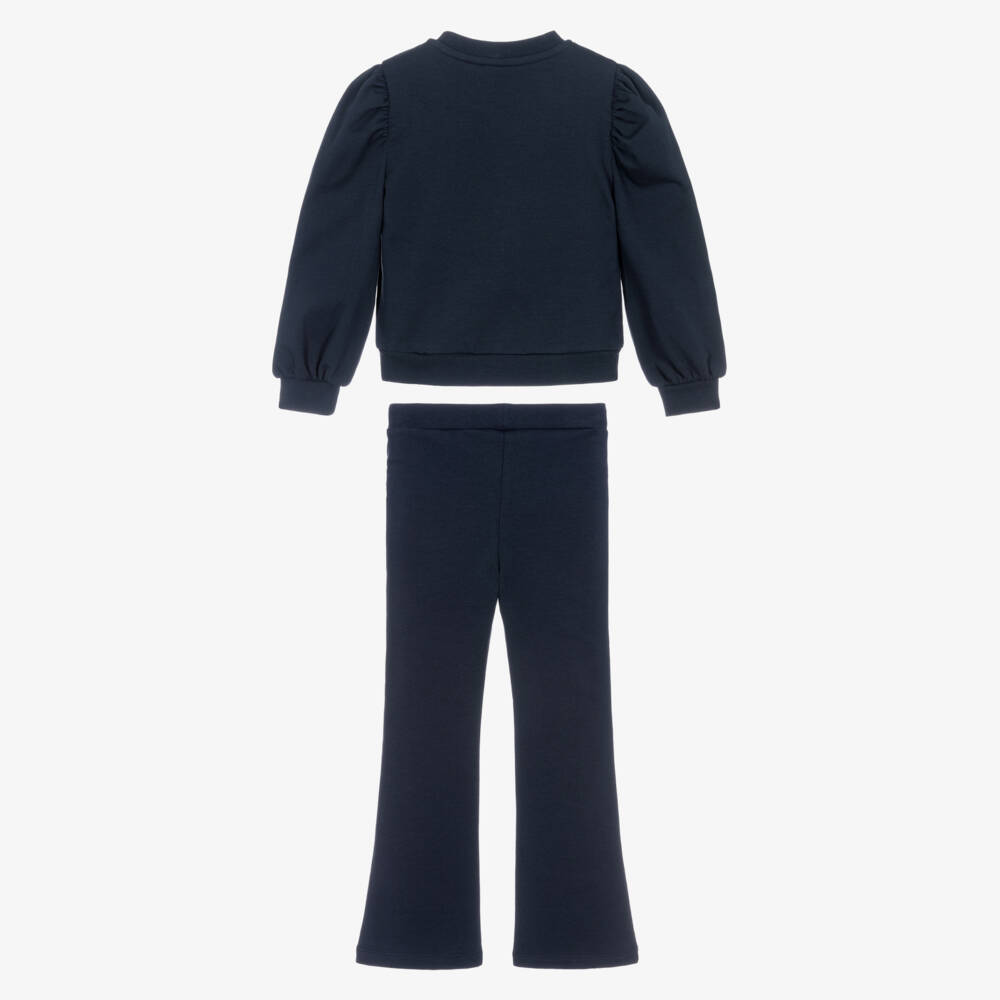 A Dee-Girls Navy Blue Cotton Trouser Set with Bow | Childrensalon
